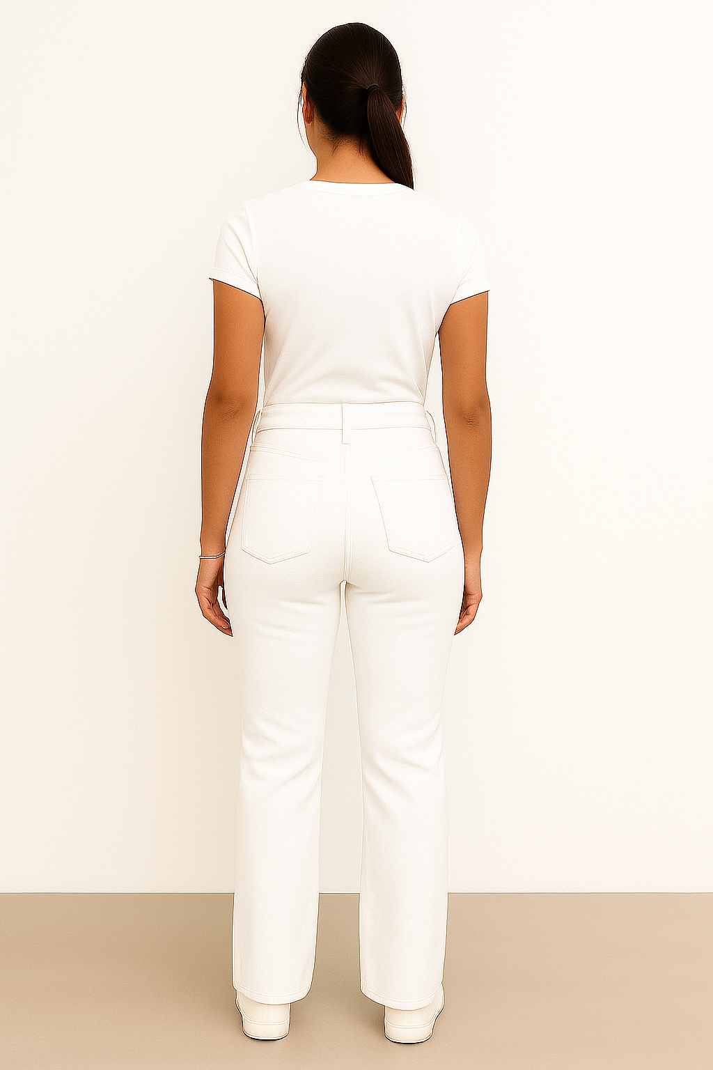 Boot Cut Patch Pocket White