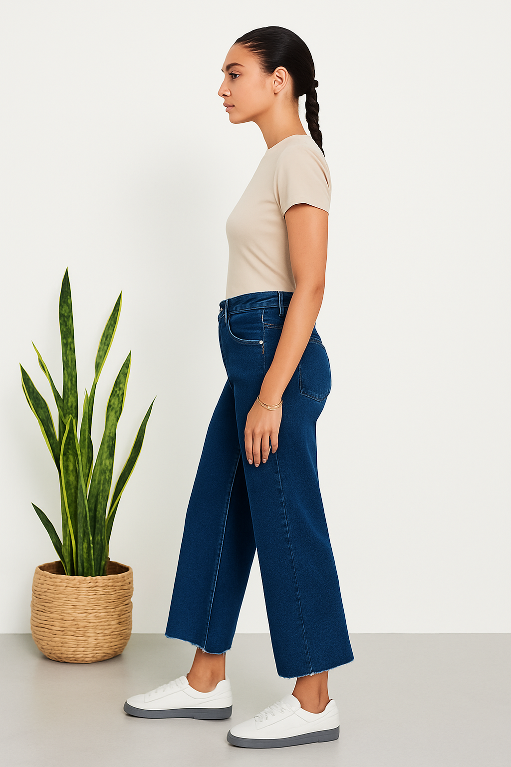 Wide Leg Cropped Hem Dark Blue