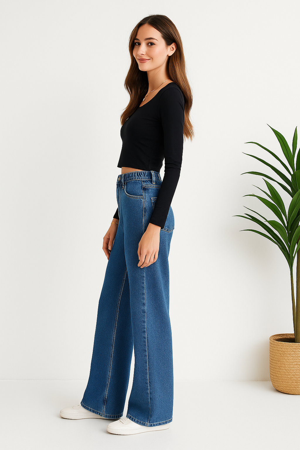 Wide Leg Stone Wash Blue