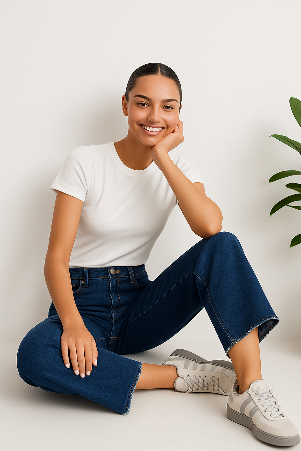 Wide Leg Cropped Hem Dark Blue
