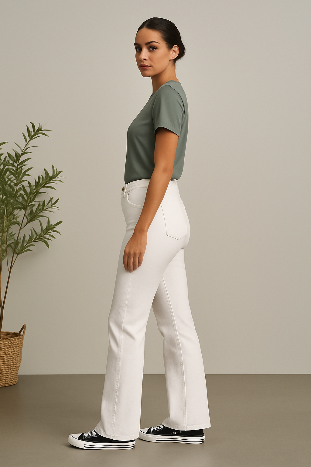 Boot Cut Patch Pocket White