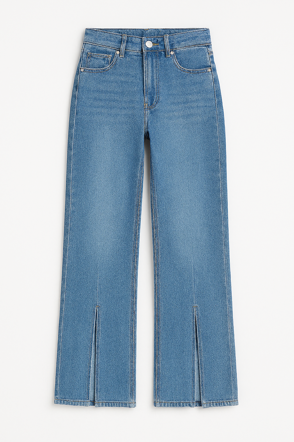 Wide Leg Medium Blue Front Slit