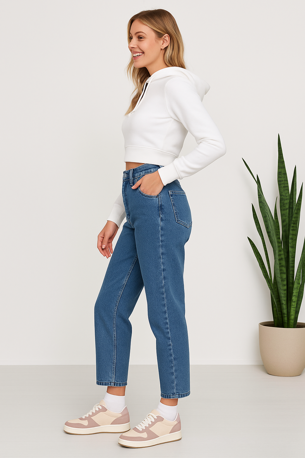 Mom Fit Stone Wash Medium Blue