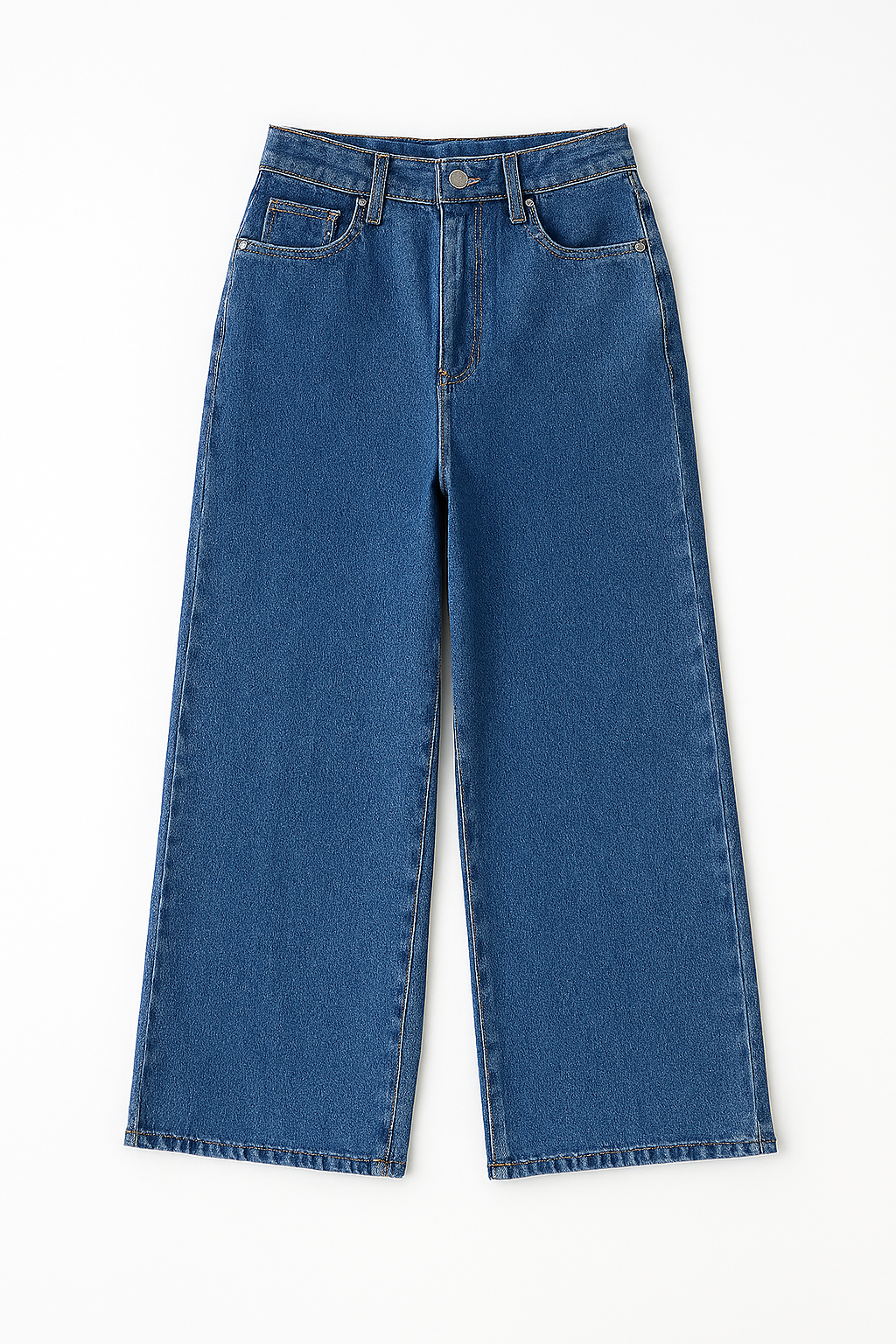 Wide Leg Stone Wash Medium Blue Cropped