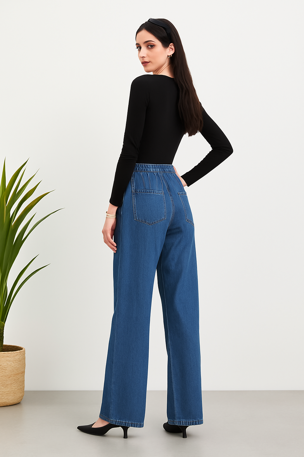 Wide leg Medium Blue Elastic Waistband