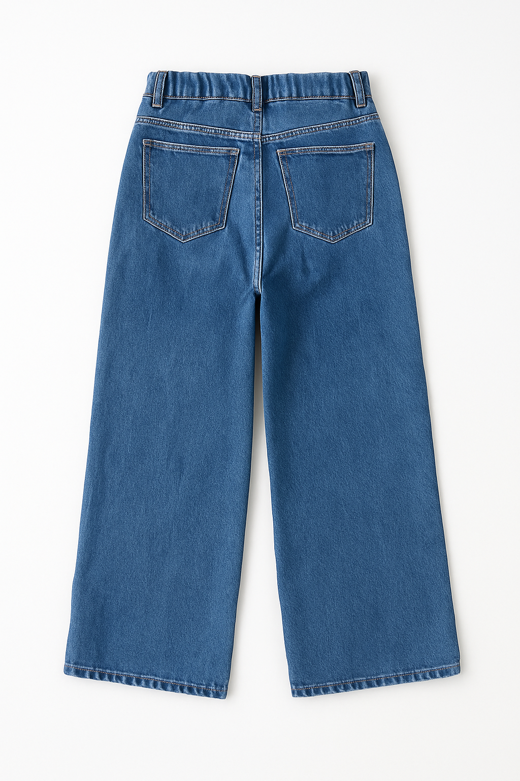 Wide Leg Stone Wash Medium Blue Cropped