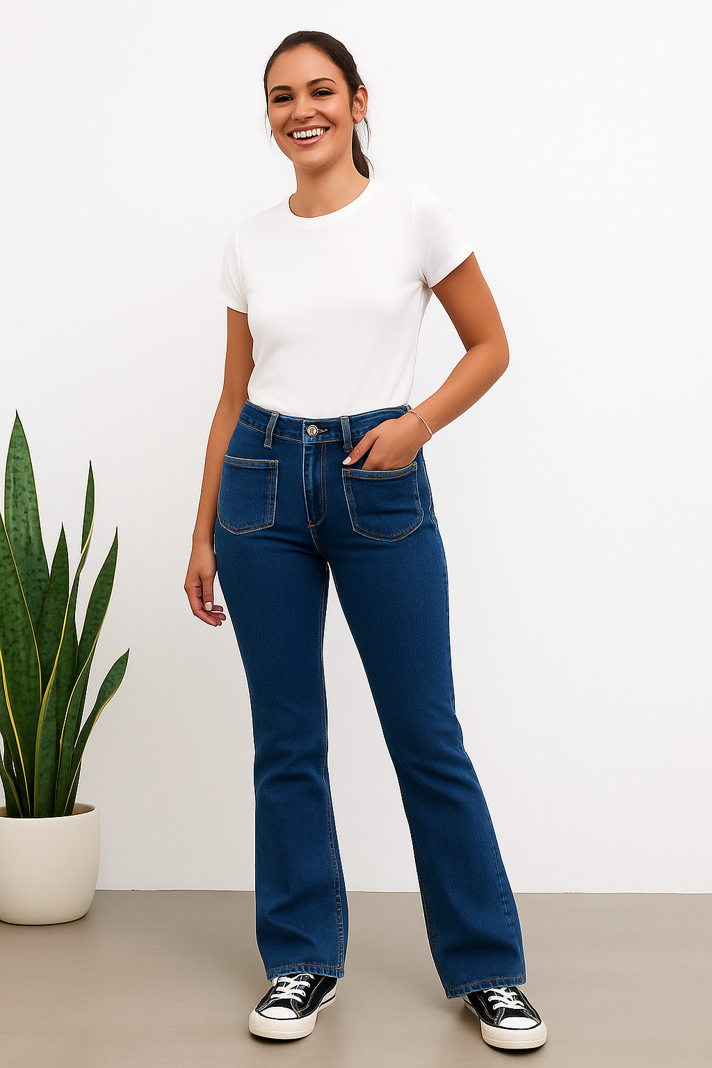 Boot Cut Patch Pocket Medium Blue