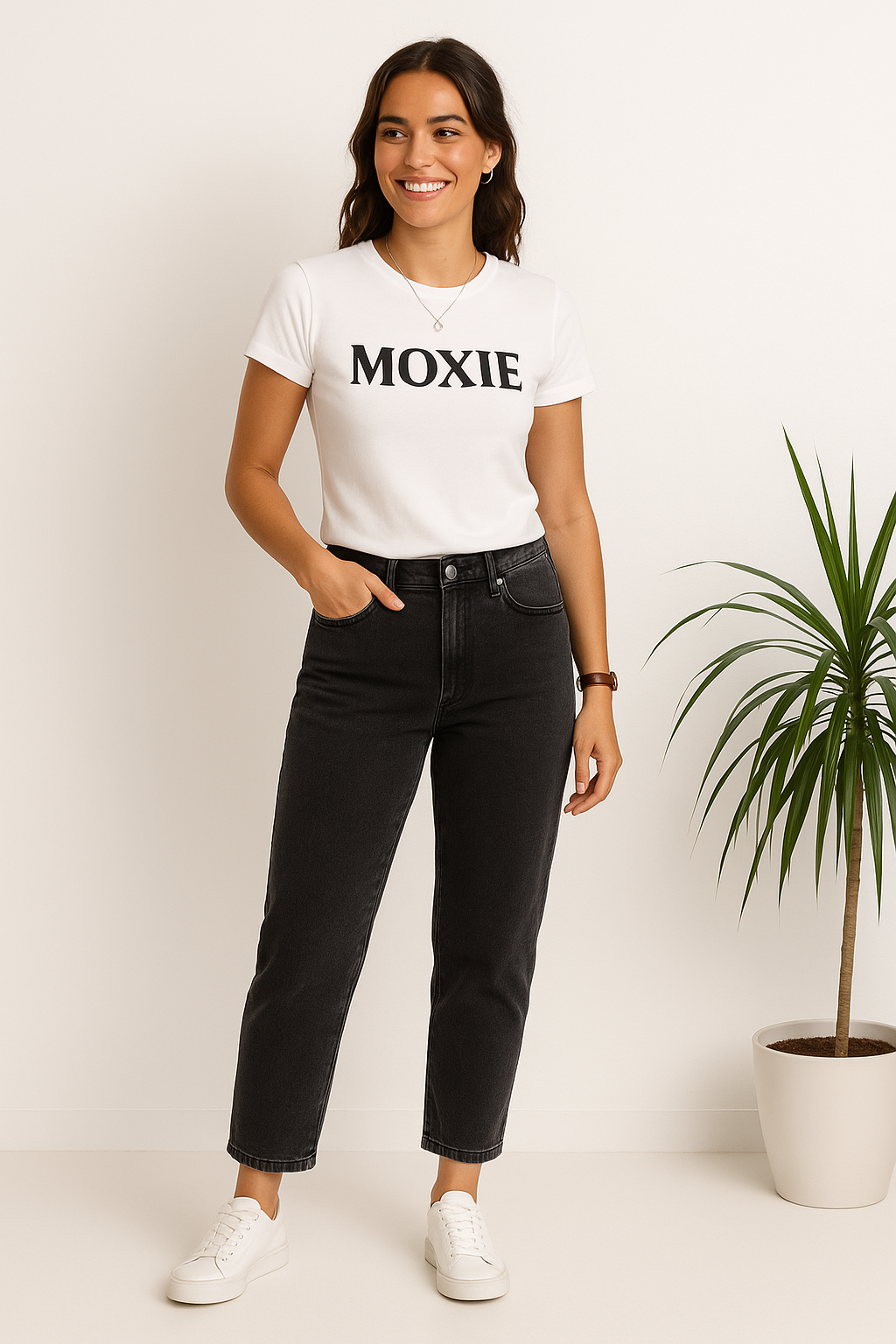 Mom Fit Stone Wash Black Cropped
