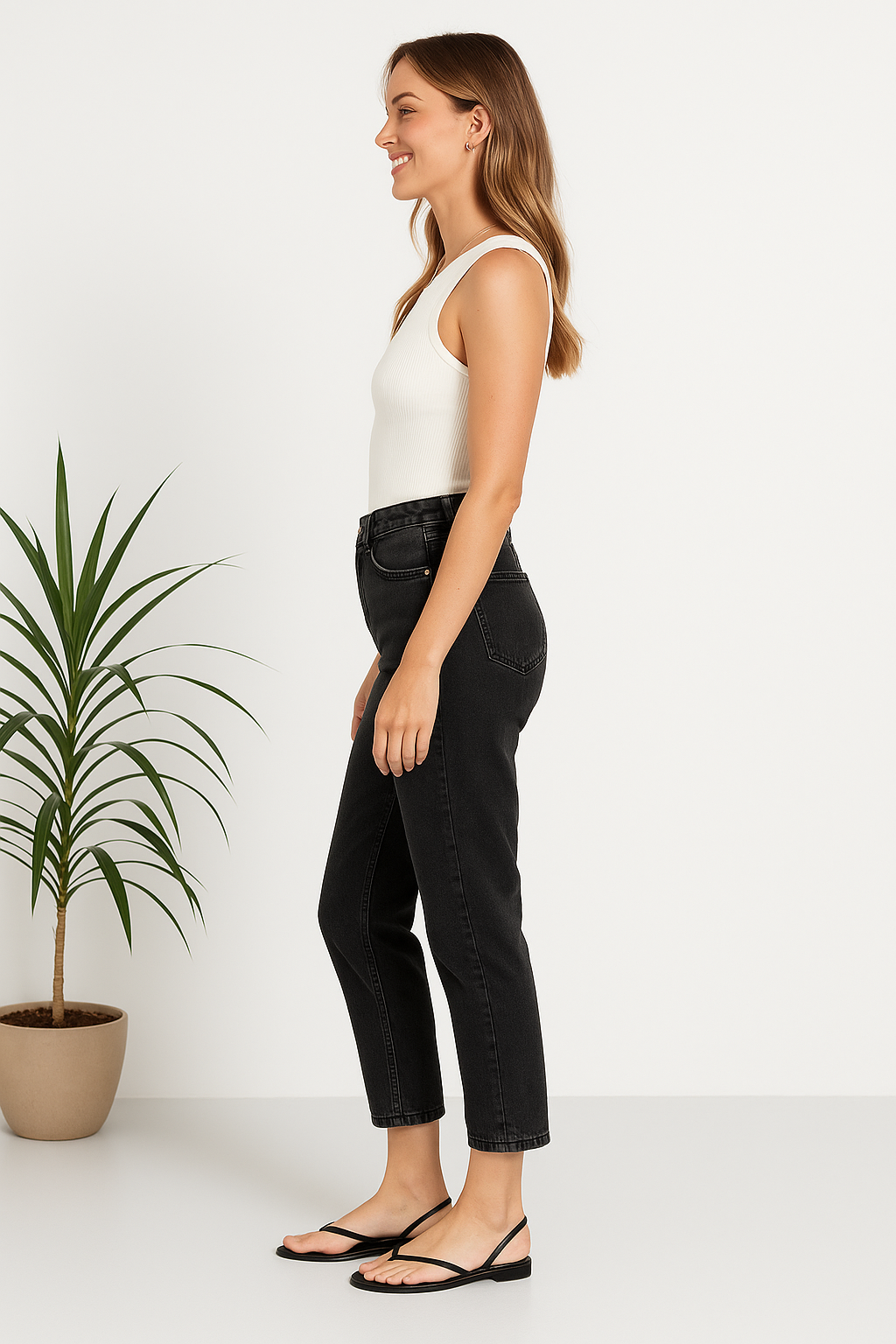 Mom Fit Stone Wash Black Cropped