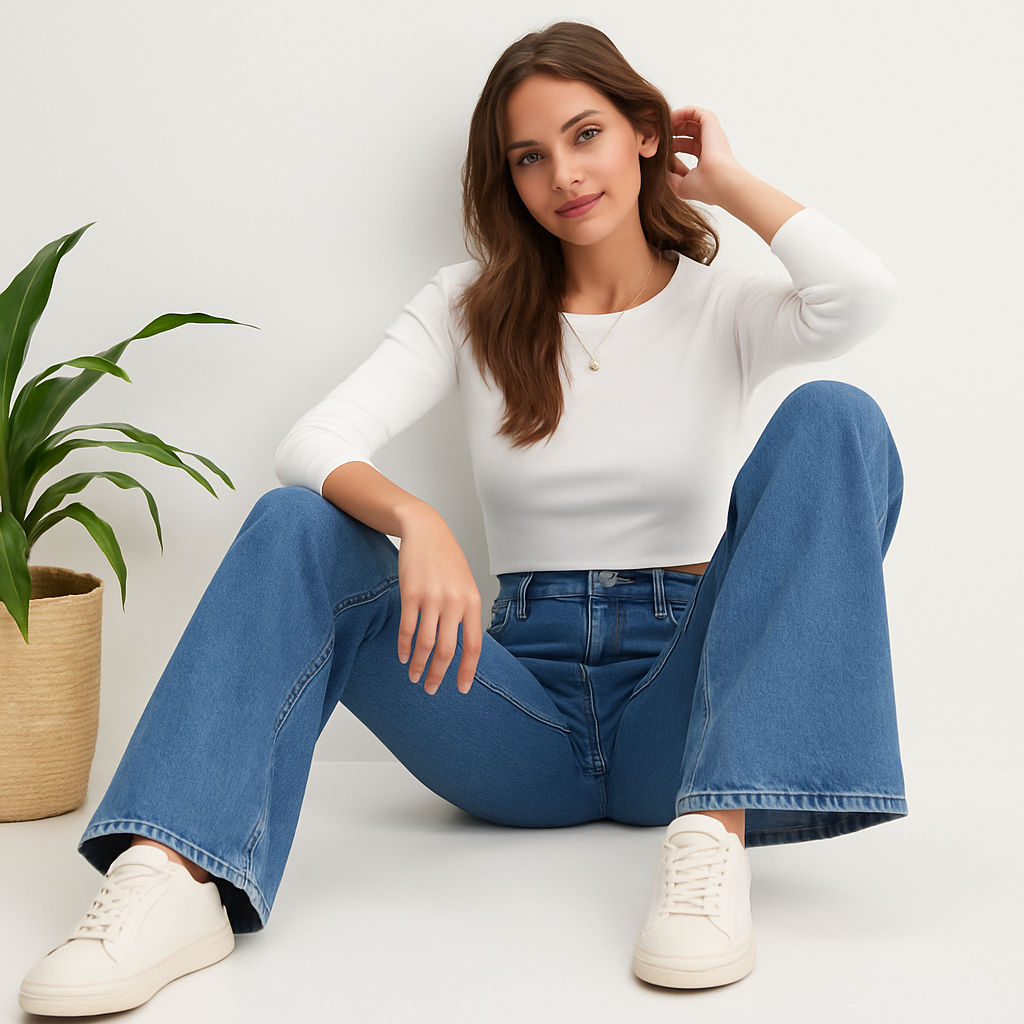 Wide Leg Stone Wash Blue