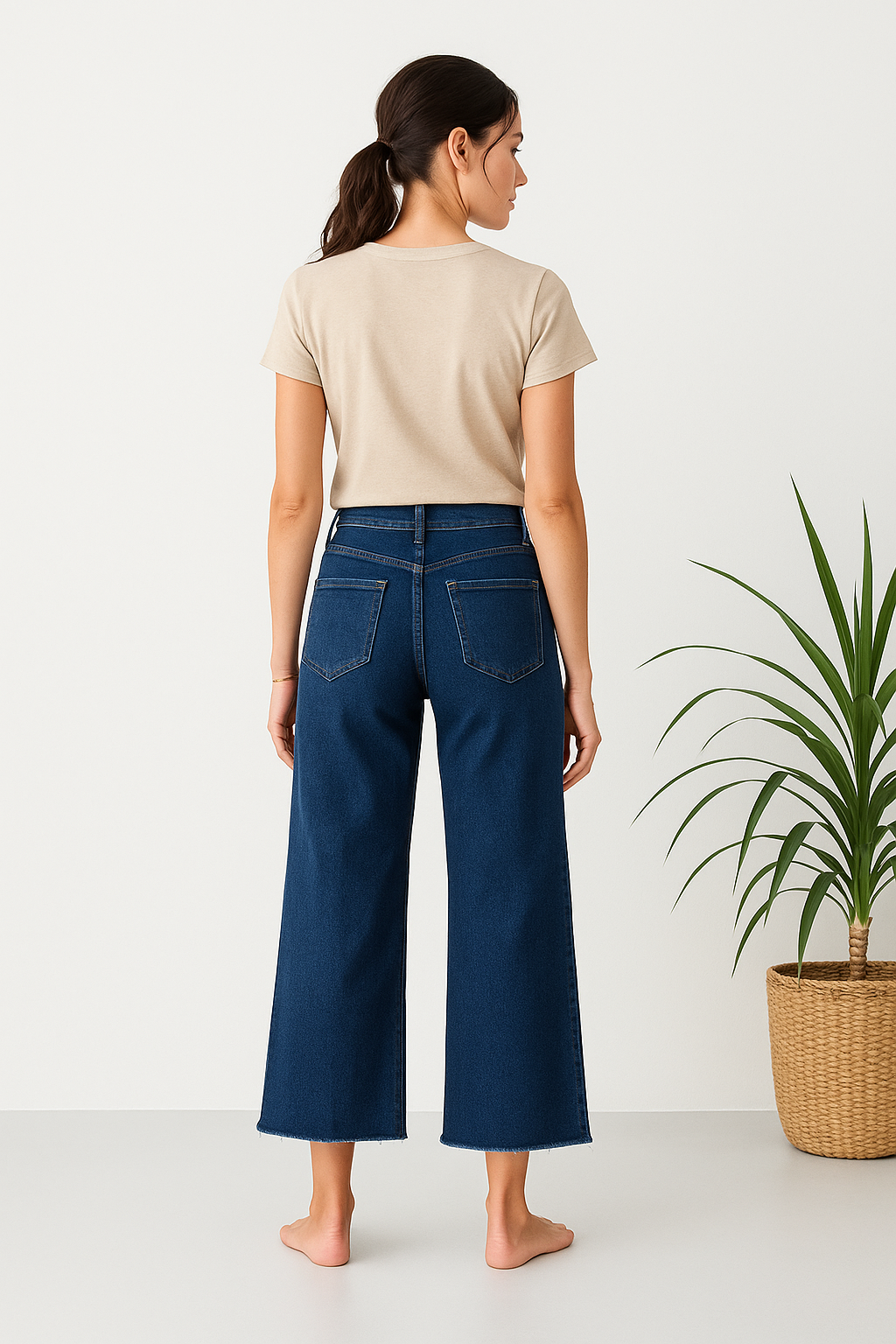 Wide Leg Cropped Hem Dark Blue