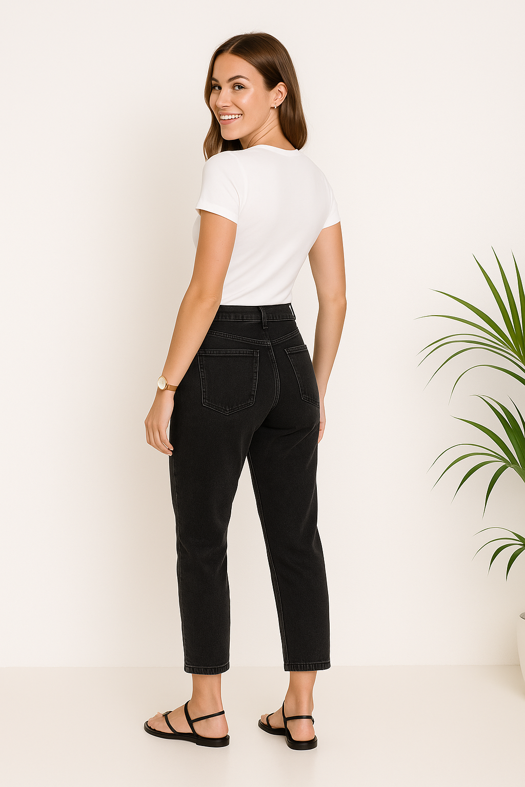Mom Fit Stone Wash Black Cropped