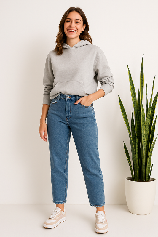 Mom Fit Stone Wash Medium Blue